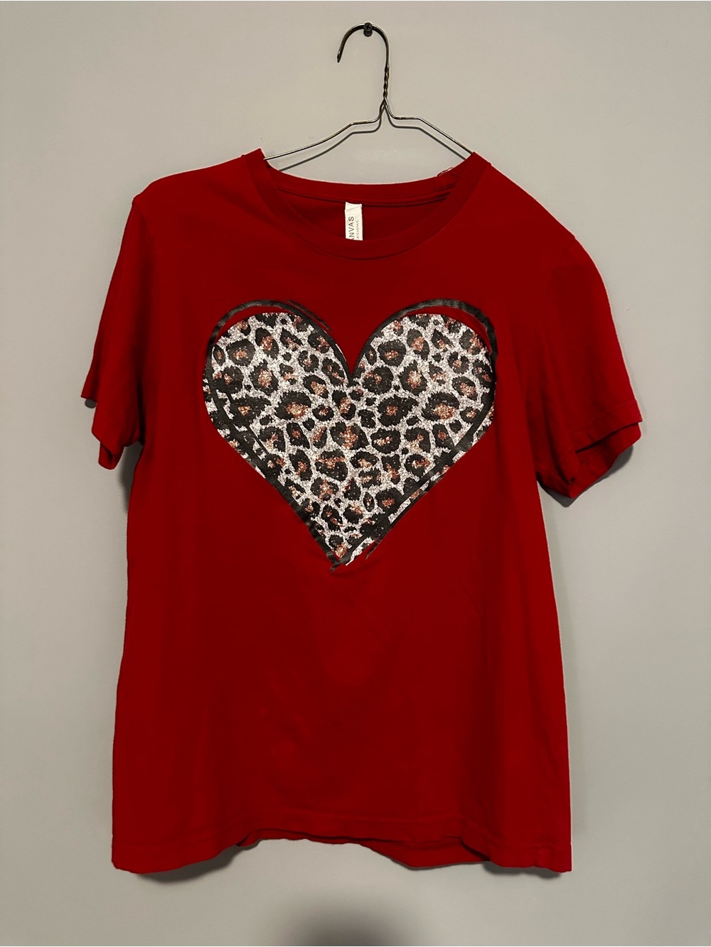 Bella Canvas Red Short Sleeve Tee with Leopard Heart Graphic